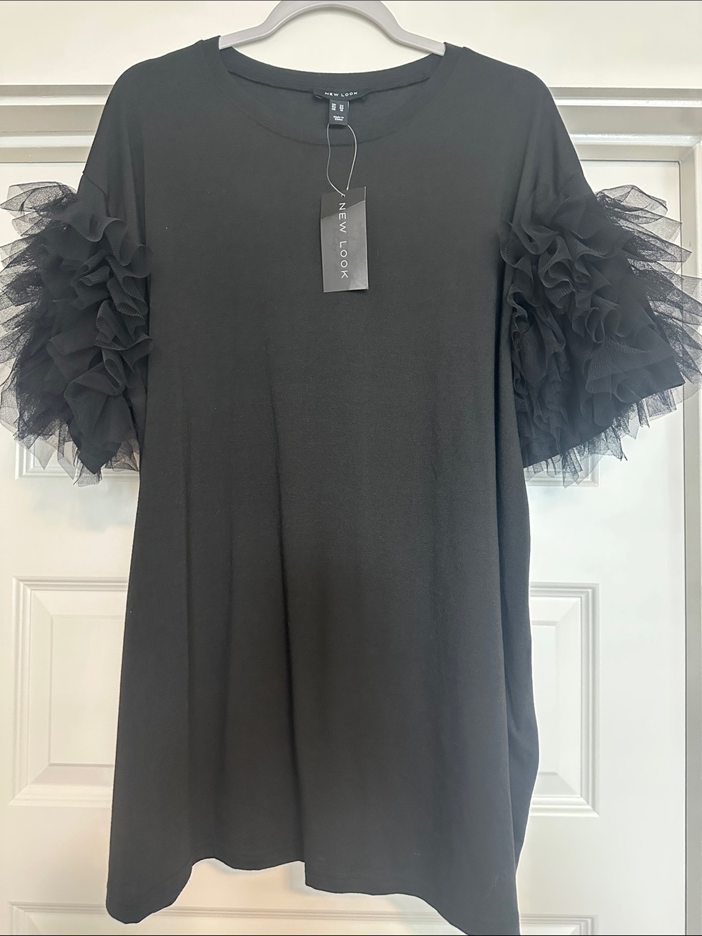 New Look Black Tulle Ruffle Sleeve Tee